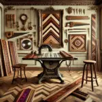 AQ Zephyr website image of a wood workshop with various cuts of wood, an antique table sa. Tools and clock are on the wall.