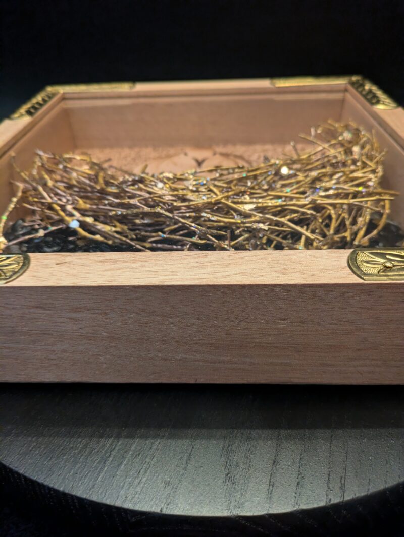 Gilded Corner Red Oak Wood Frame with Mourning Dove and Brood and Tiger Eye Stone Sculpture - Image 7