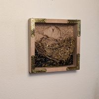 Gilded Corner Red Oak Wood Frame with Mourning Dove and Brood and Tiger Eye Stone Sculpture - Image 3