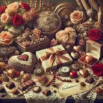 A Zephyr website image for "Happy Valentines Day". A table strewn with decorative boxes, gift wrapped boxes and roses.