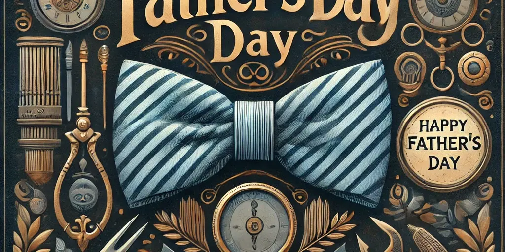 Happy Father”s Day A Zephyr website image for "Happy Father's Day". A bowtie. tools and clocks decorate this Father's Day image.