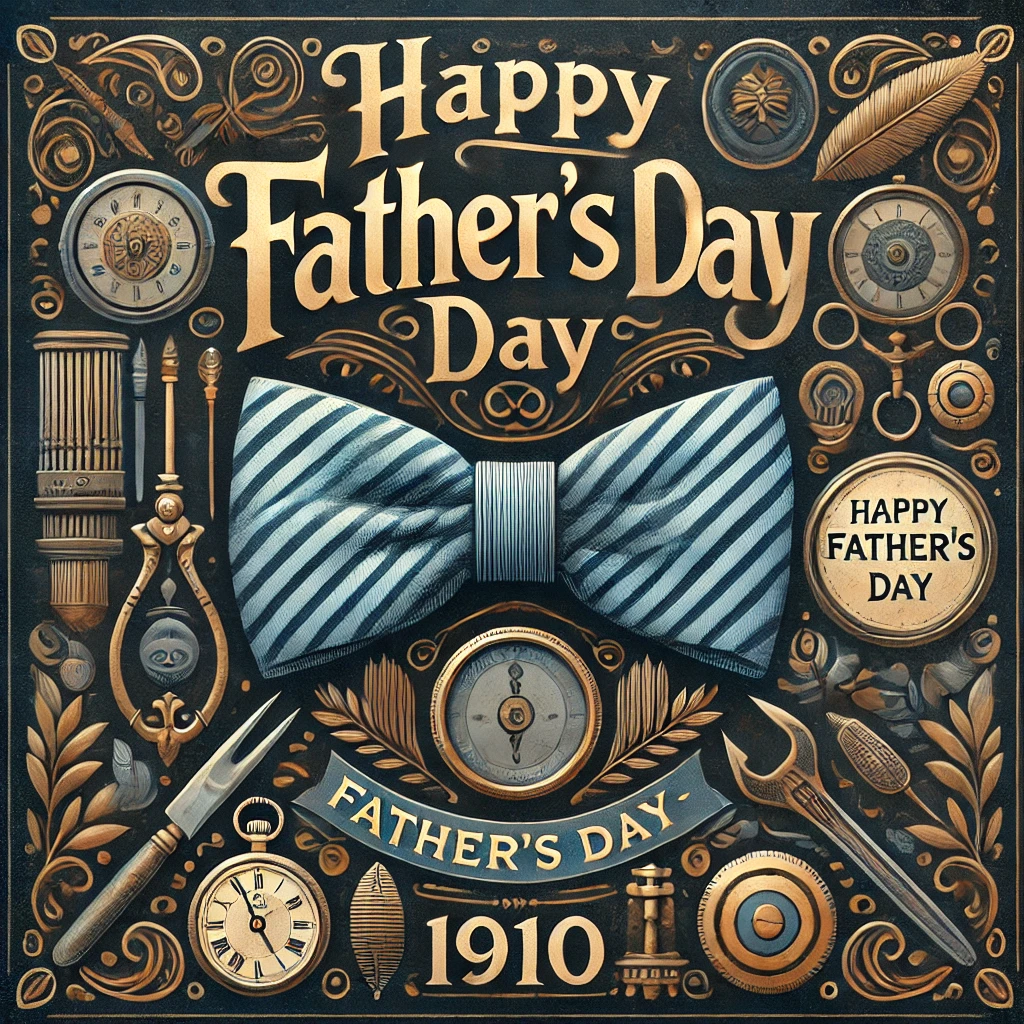 Happy Father”s Day A Zephyr website image for "Happy Father's Day". A bowtie. tools and clocks decorate this Father's Day image.