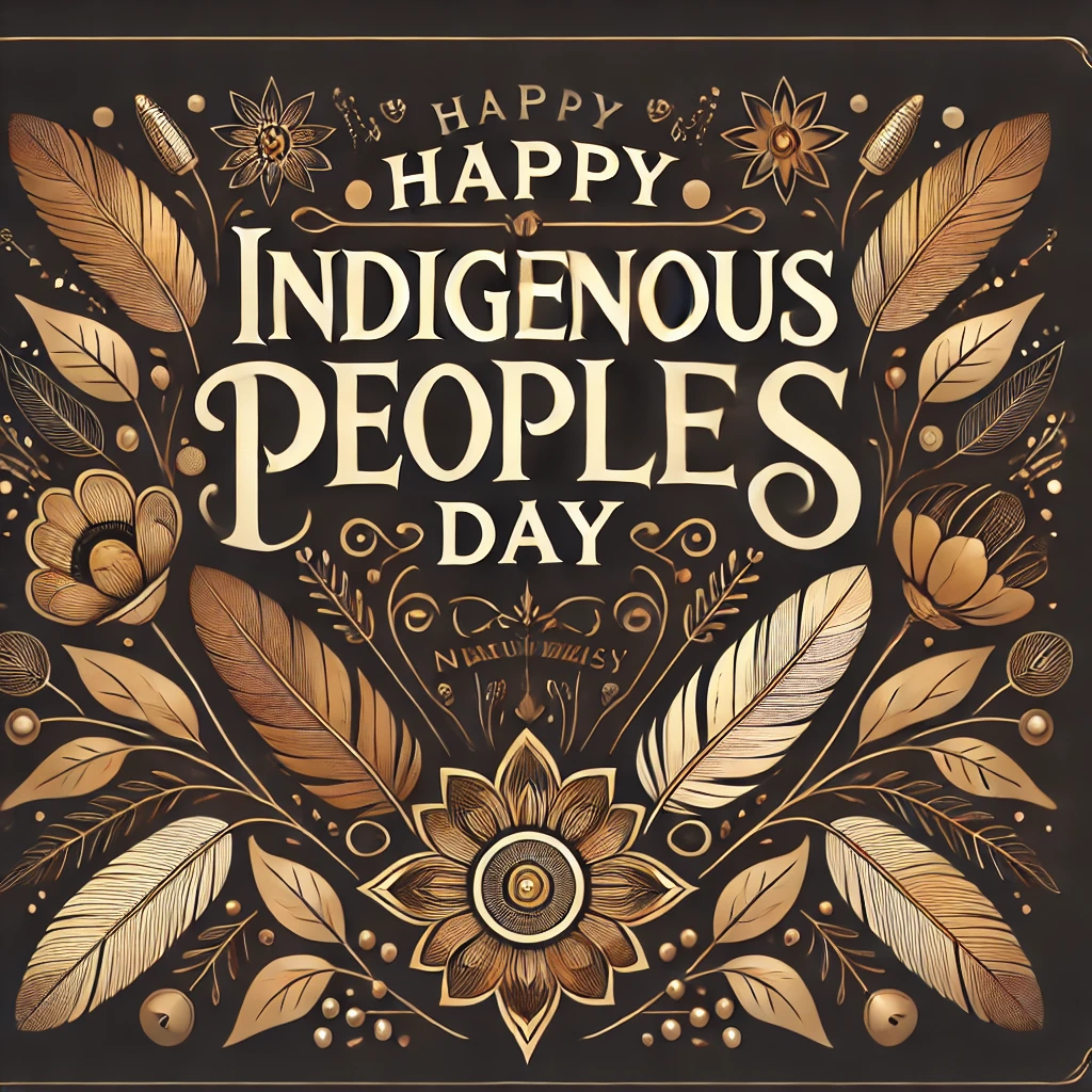 Happy Indigenous Peoples Day A Zephyr website image for "Happy Indigenous Peoples Day". Flowers and feathers decorate this image.
