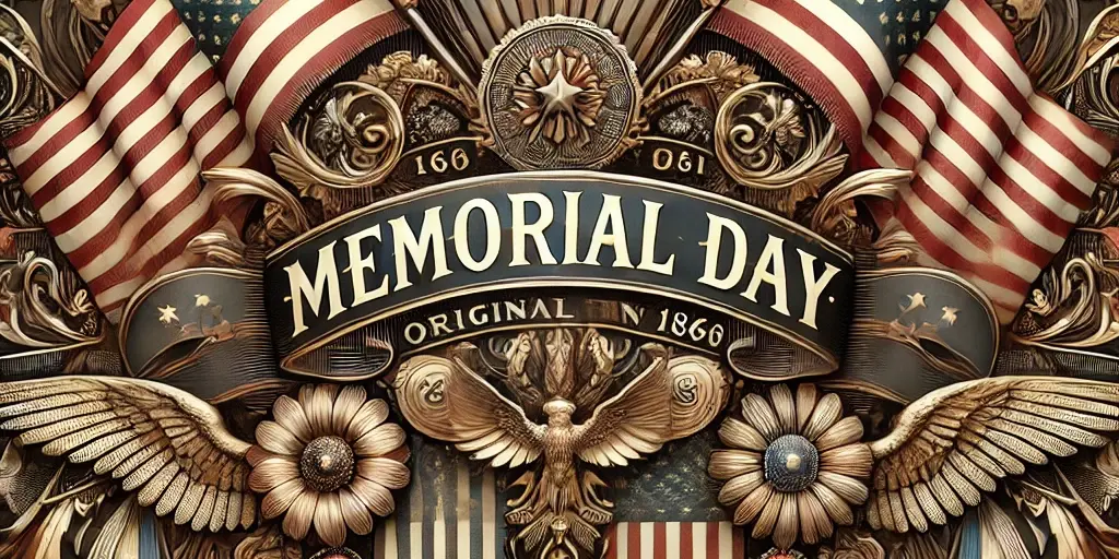 Memorial Day A Zephyr website image for "Memorial Day". American flags are joined by Eagles and wings.