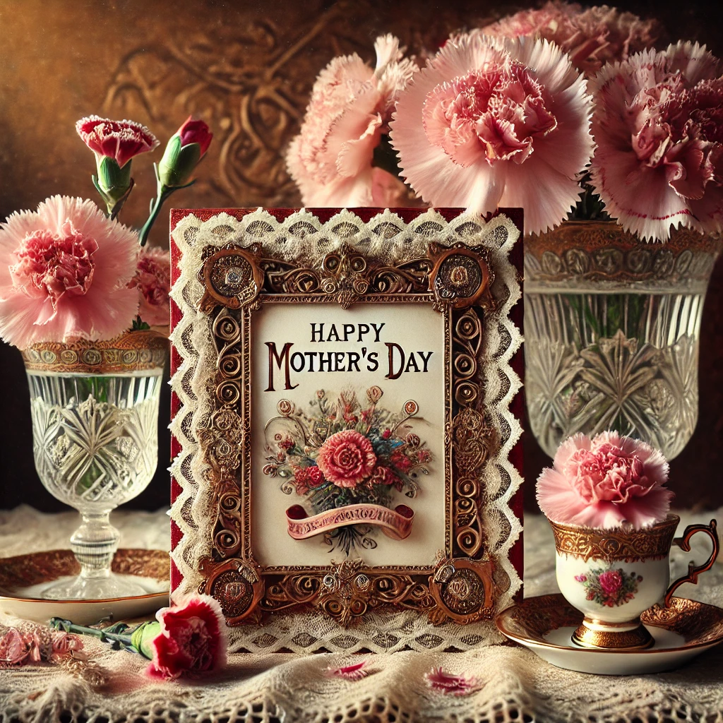 Mother’s Day A Zephyr website image for "Mother's Day". A Mother's Day card is surrounded by crystal glasses, tea cup and saucers and carnations.