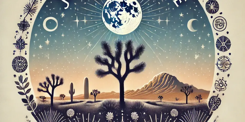 Joshua Tree Summer Solstice A Zephyr website image of "Joshua Tree Summer Solstice". The image is of Joshua Tree desert beneath a full moon and stars.