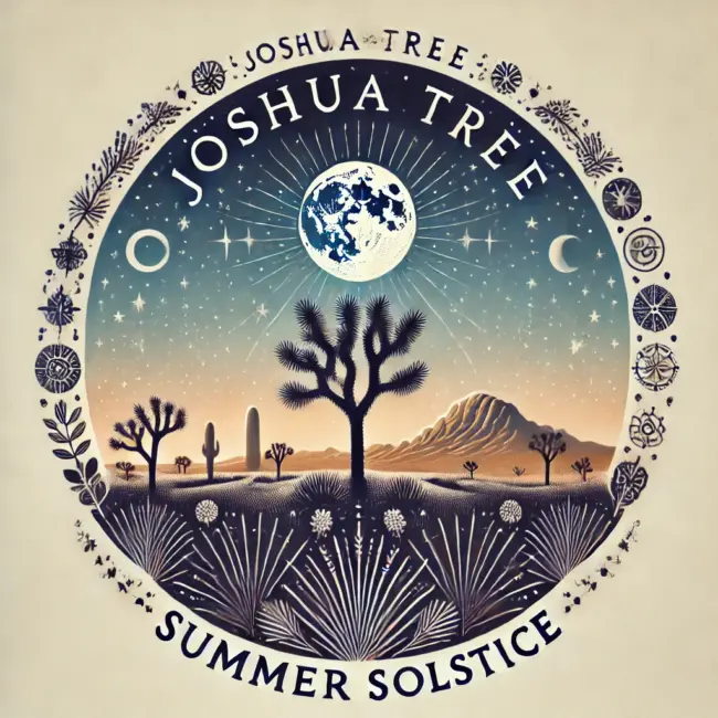 A Zephyr website image of "Joshua Tree Summer Solstice". The image is of Joshua Tree desert beneath a full moon and stars.