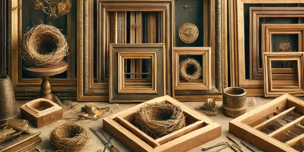 Happy Labor Day An image of Zephyr's woodworking table that has stacks of wood frames and nests being made, a Happy Labor Day image.
