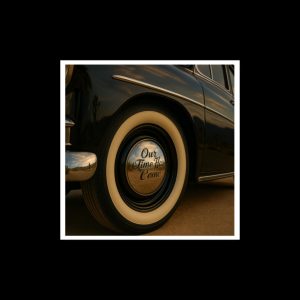 Black classic car  and hubcap, square