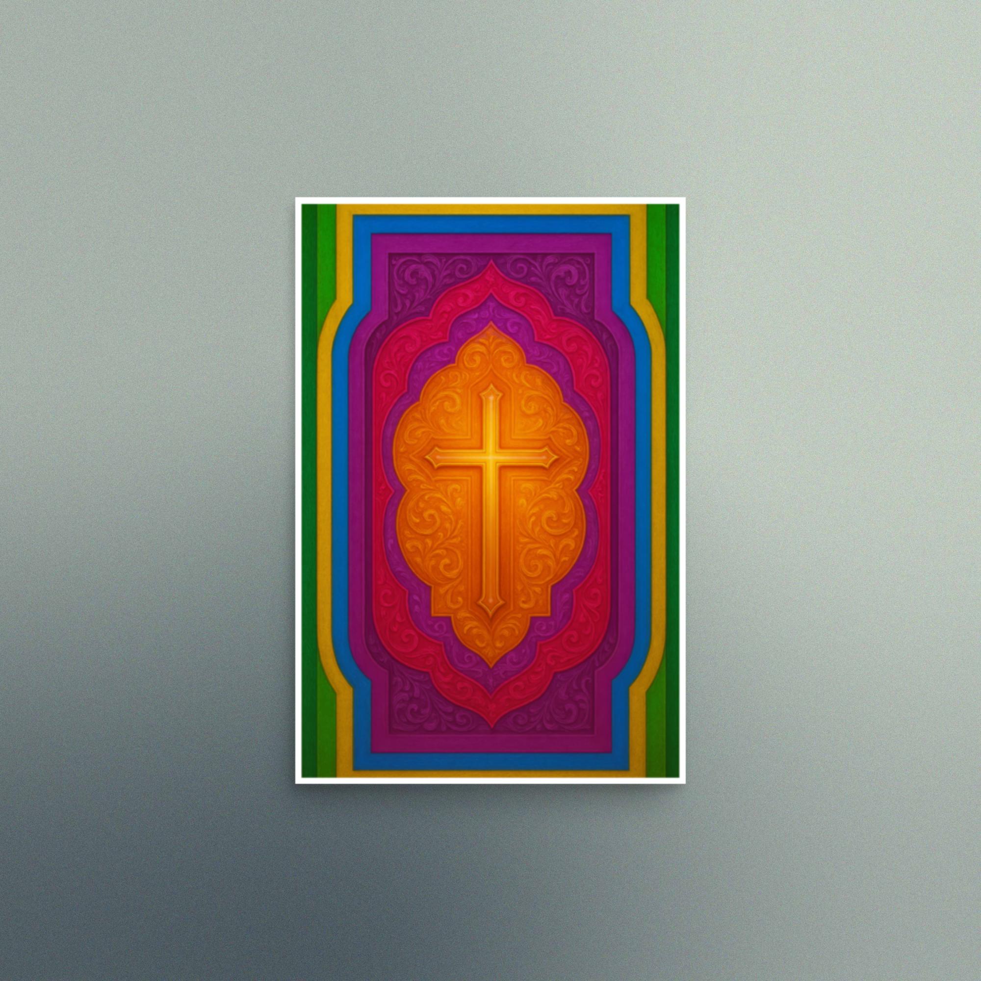 Hard Edge Color Field Styled Cross with Jewel Toned Colors - Landscape - Image 2