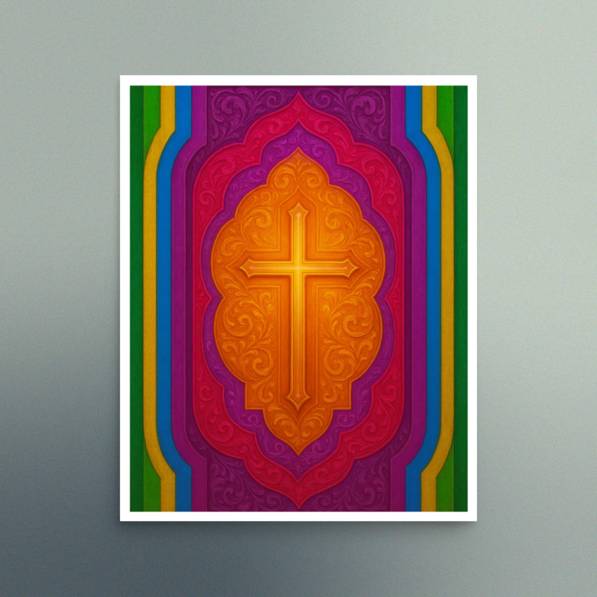 Hard Edge Color Field Styled Cross with Jewel Toned Colors - Landscape - Image 3