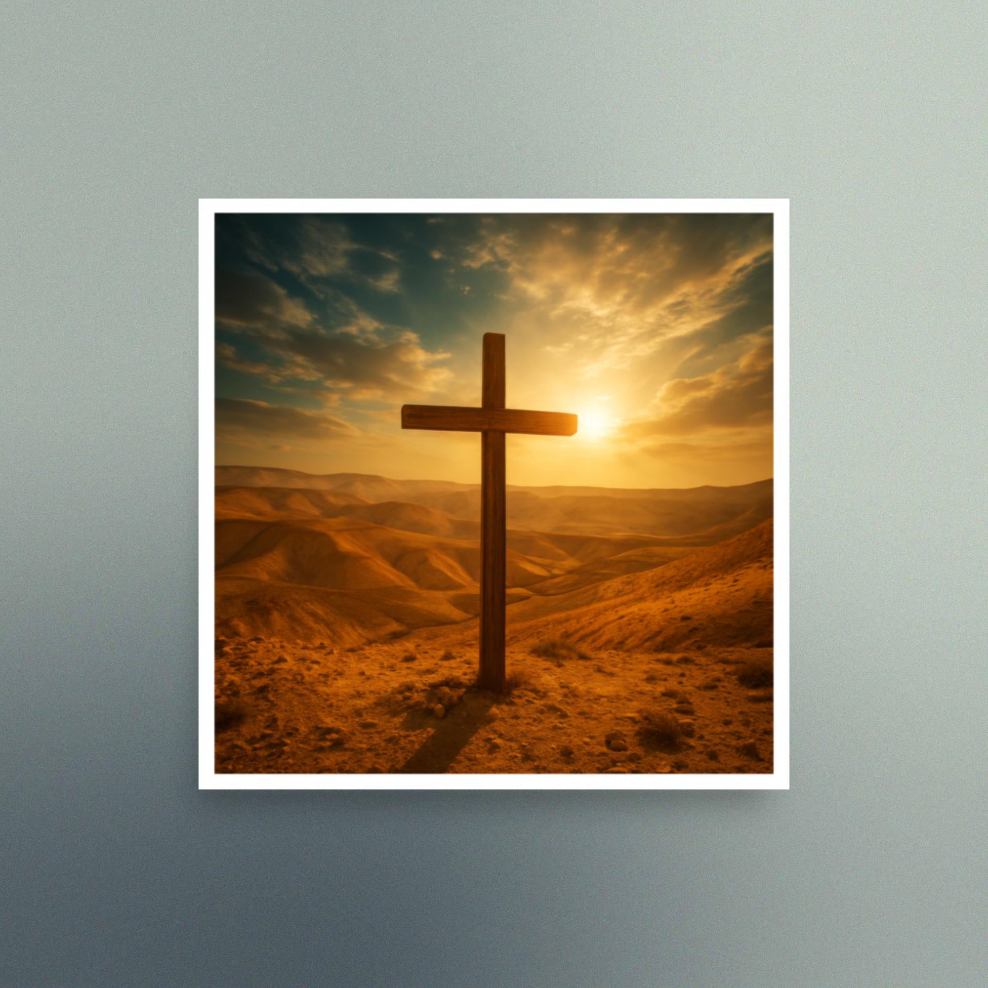 Judean Desert with Cross - Square