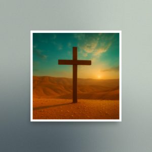 Judean Desert with Turquoise Sky and Cross - Square