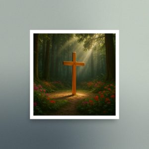 Sacred Cross in a Sunlit Forest - Square