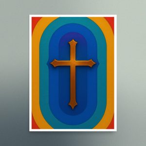 Hard Edge Color Field - Copper Cross Centered in Rainbow Layers - Landscape