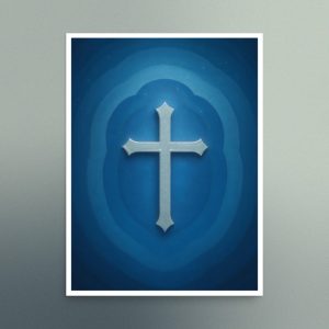 Hard Edge Color Field - Silver Cross Centered in Blue Layers - Landscape