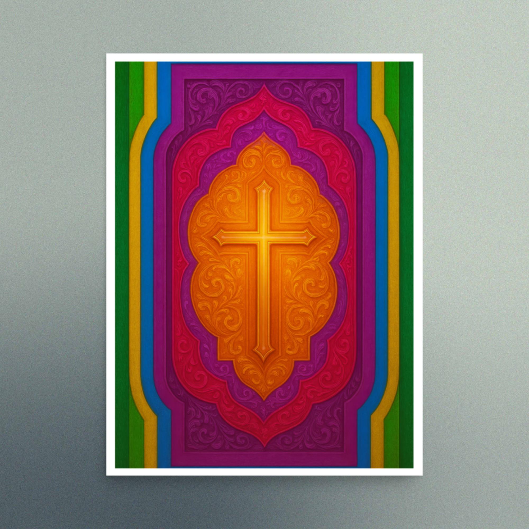 Hard Edge Color Field Styled Cross with Jewel Toned Colors - Landscape - Image 4