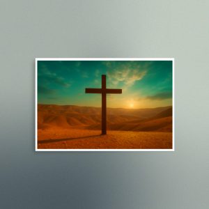 Judean Desert with Turquoise Sky and Cross - Landscape