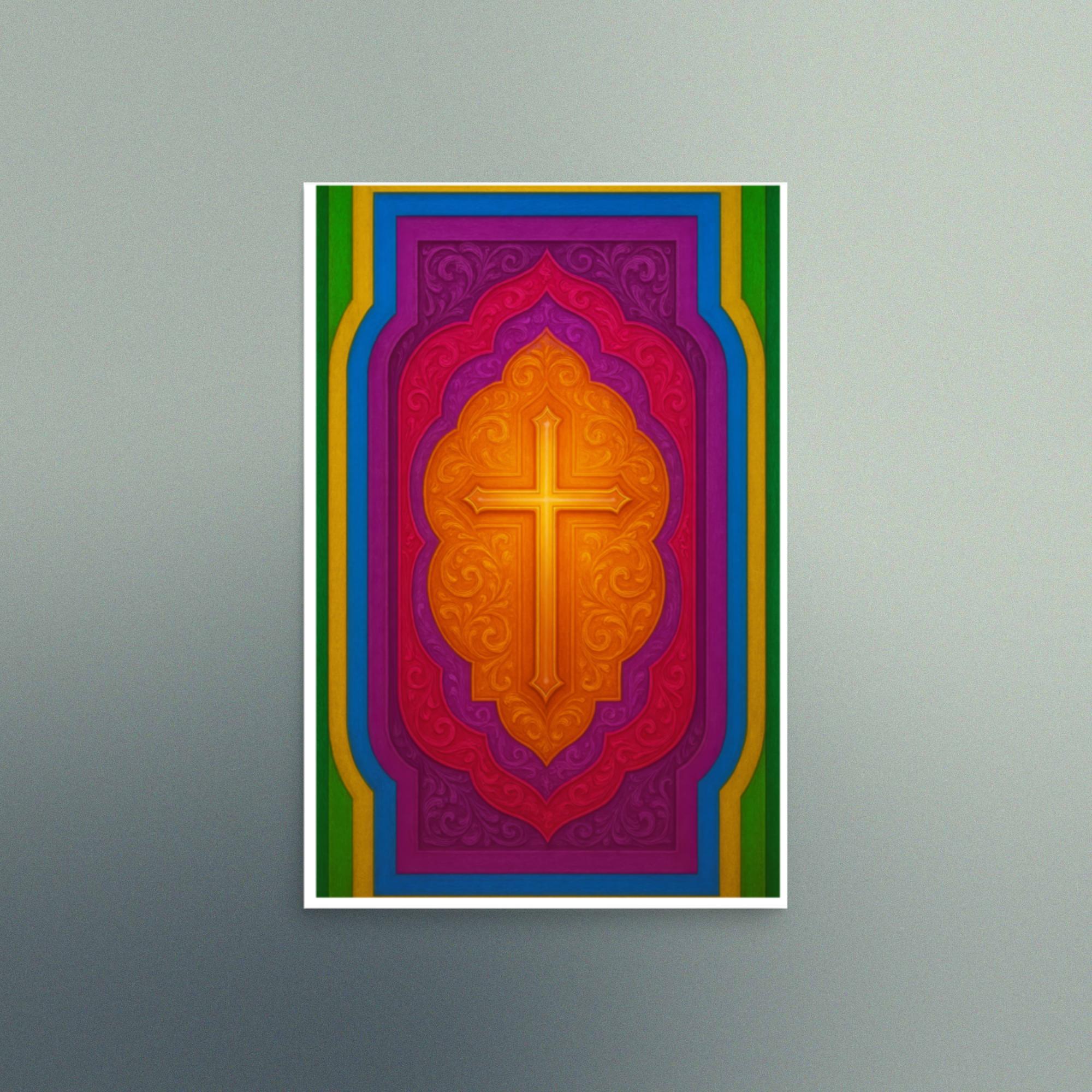 Hard Edge Color Field Styled Cross with Jewel Toned Colors - Landscape - Image 5