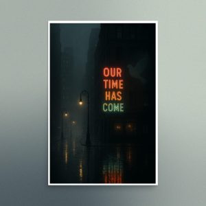 Rainy city night, OTHC neon sign, portrait