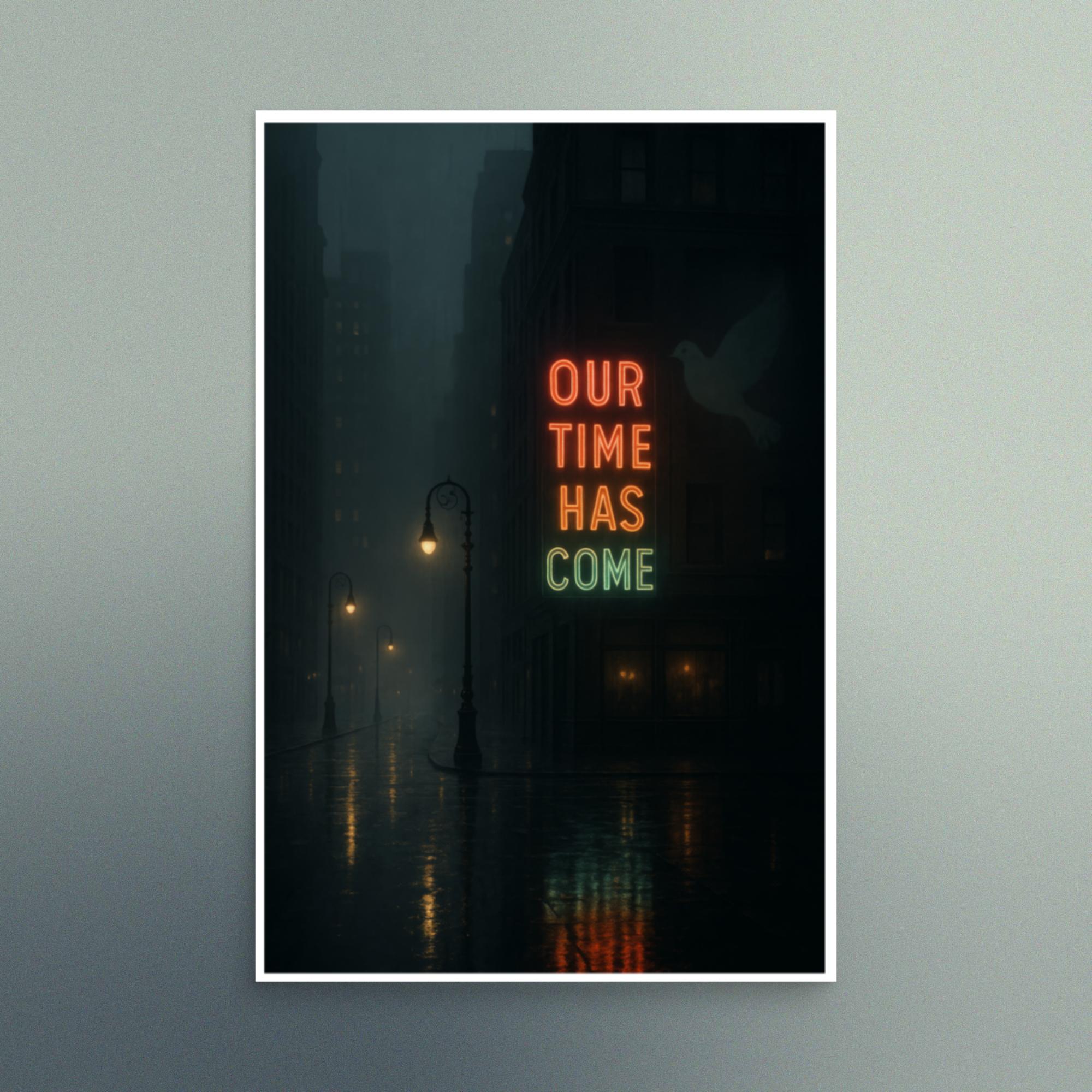 Rainy city night, OTHC neon sign, portrait