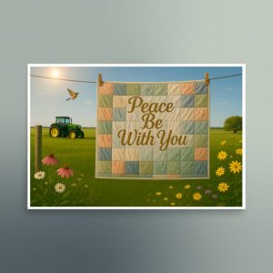Green Pasture with Peace be with You Quilt - Landscape