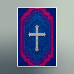 Hard Edge Color Field - Silver Cross Centered in Jewel Tones - Landscape