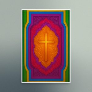 Hard Edge Color Field Styled Cross with Jewel Toned Colors - Landscape