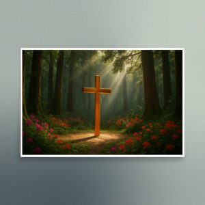 Sacred Cross in a Sunlit Forest - Landscape