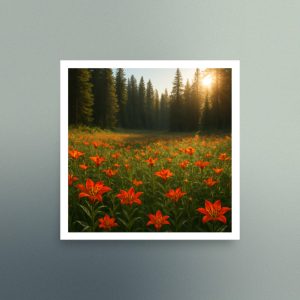 Field of Orange Lilies in a Forest - Christian Devotional Art Print - Semi Gloss - Square