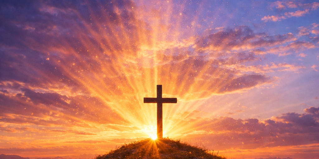 Sunset-light-over-wooden-cross