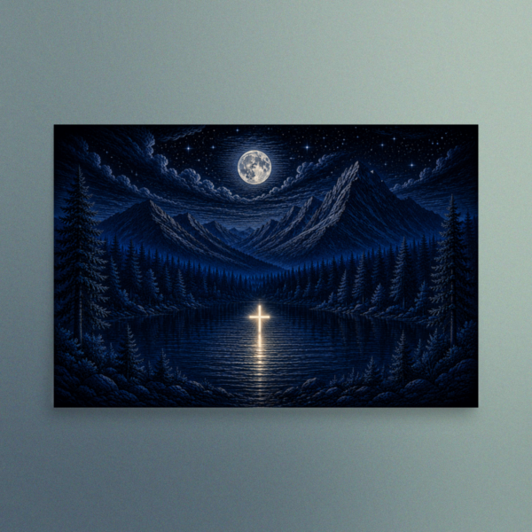 Moonlit Reflection of Faith - Christian Devotional Art Print - Rectangle/Landscape