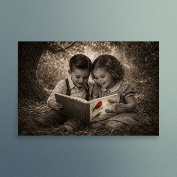 Our Enchanted Duo – Zach and Nellie - The Joy of Reading - Vintage Wall Art