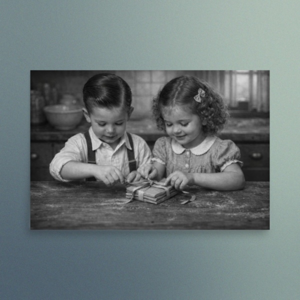 Our Enchanted Duo – Zach and Nellie -  Wrapped with Love -  Vintage Wall Art