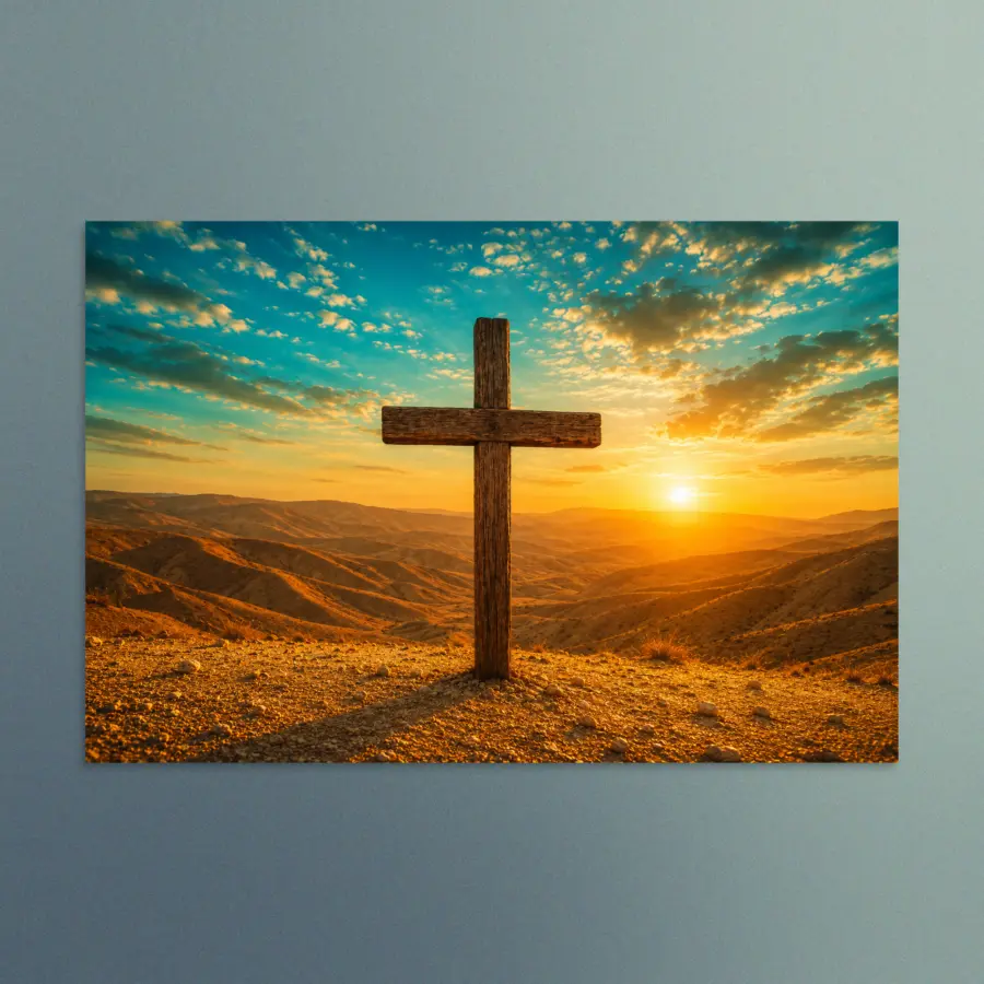 The Cross in the Judean Desert - Christian Devotional Art Print - Rectangle/Landscape