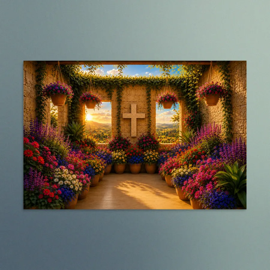 Sunlit Garden of Grace - Christian Devotional Art Print - Rectangle/Landscape
