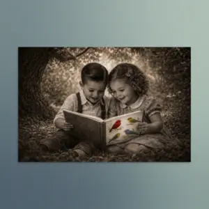 Our Enchanted Duo – Zach and Nellie - The Joy of Reading - Vintage Wall Art