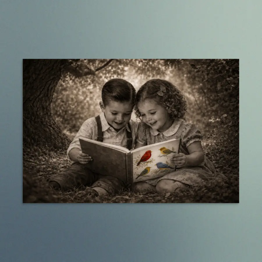 Our Enchanted Duo – Zach and Nellie - The Joy of Reading - Vintage Wall Art