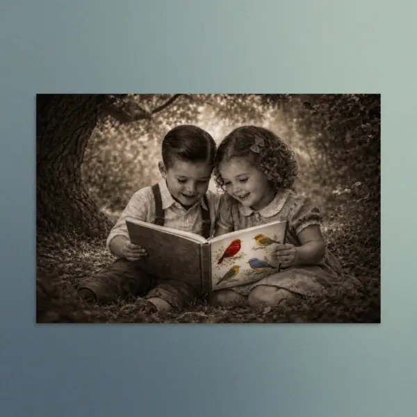 Our Enchanted Duo – Zach and Nellie - The Joy of Reading - Vintage Wall Art
