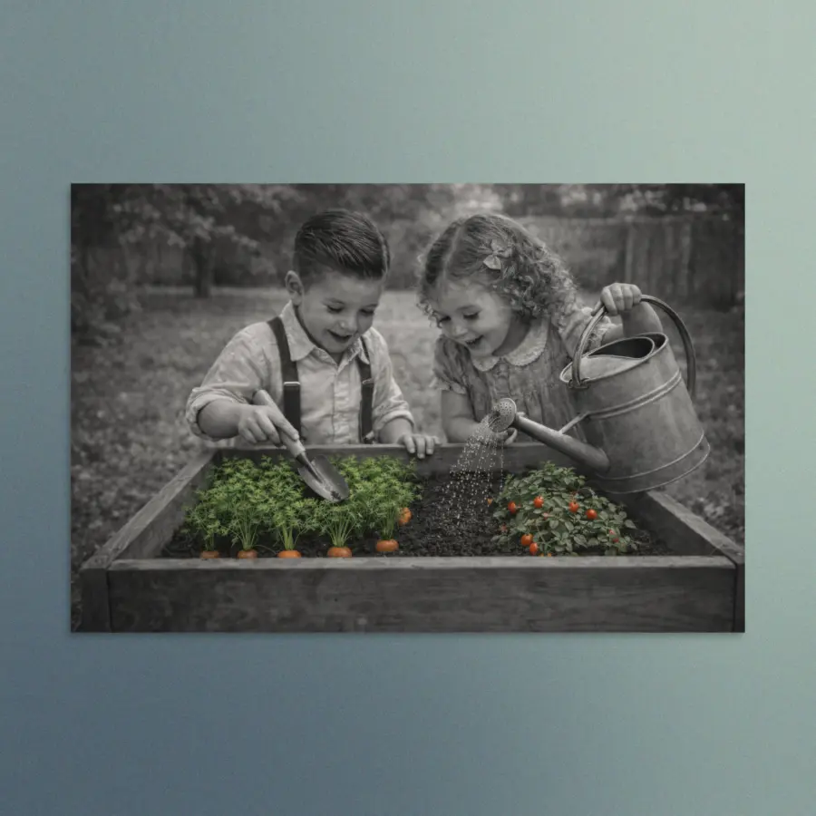 Our Enchanted Duo – Zach and Nellie -  A Garden of Wonder -  Vintage Wall Art