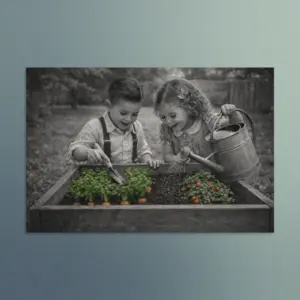Our Enchanted Duo – Zach and Nellie -  A Garden of Wonder -  Vintage Wall Art