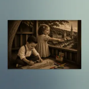 Our Enchanted Duo – Zach and Nellie -  The Gift of Imagination  - Vintage Wall Art