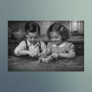 Our Enchanted Duo – Zach and Nellie -  Wrapped with Love -  Vintage Wall Art