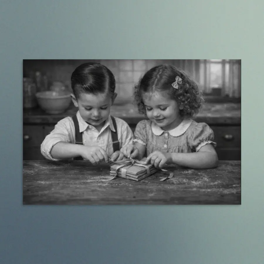Our Enchanted Duo – Zach and Nellie -  Wrapped with Love -  Vintage Wall Art
