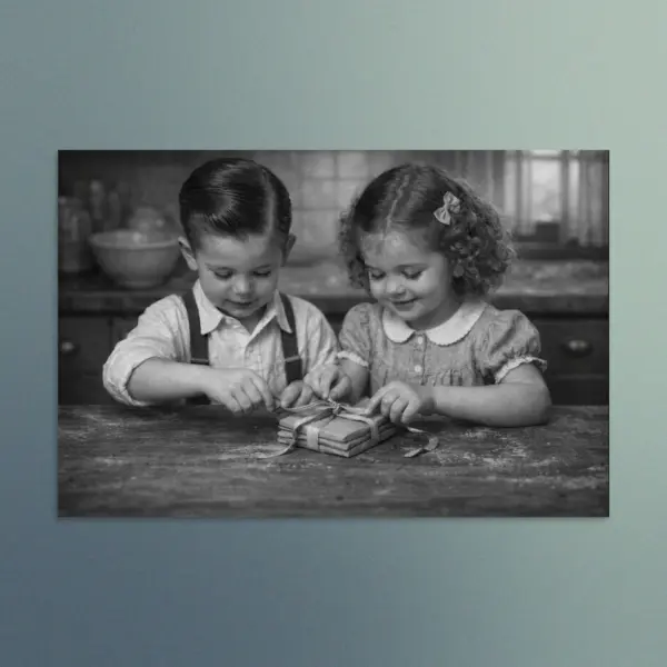 Our Enchanted Duo – Zach and Nellie -  Wrapped with Love -  Vintage Wall Art