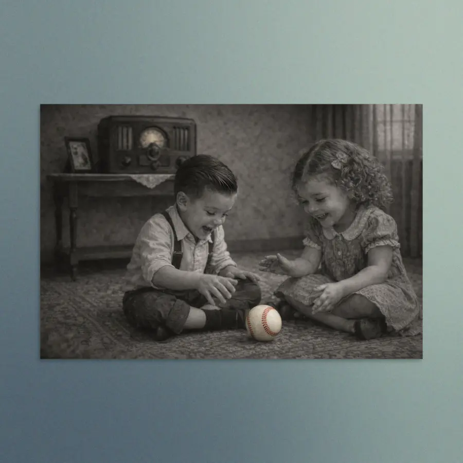 Our Enchanted Duo – Zach and Nellie -  The Joy of Play -  Vintage Wall Art